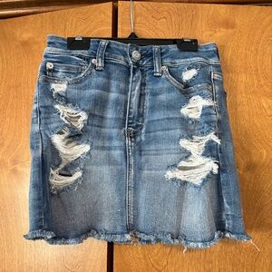 American Eagle Next Level Stretch Distressed Denim Mini Skirt